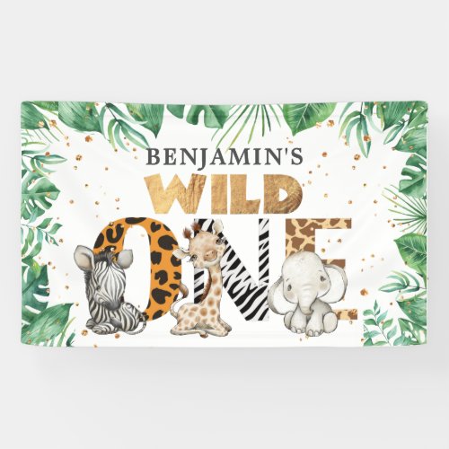 Safari Wild One Gold Confetti 1st Birthday Banner