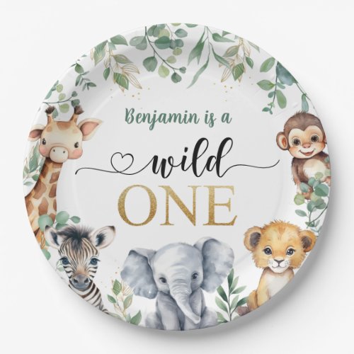 Safari Wild One  Gold Jungle Animals 1st Birthday Paper Plates