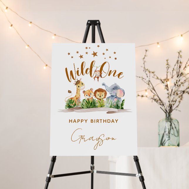 Safari Wild One Happy Birthday Sign (In Situ (Stand))