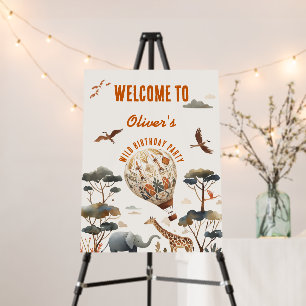 Safari Wild One Hot Air Balloon Birthday Welcome Foam Board
