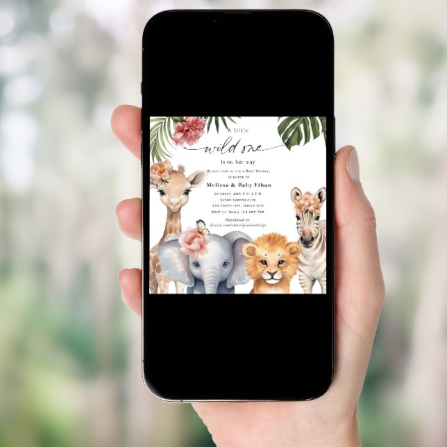 Safari Wild One is on Her Way Baby Girl Shower Invitation (Front Digital)