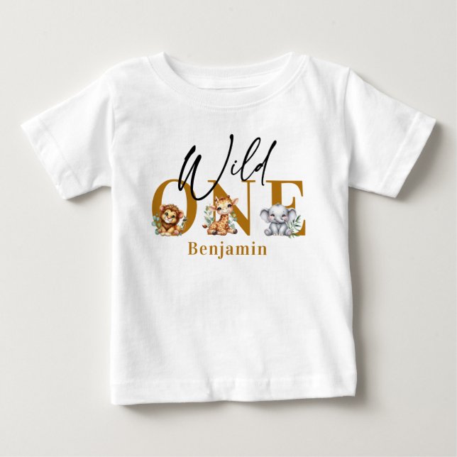 Safari Wild One Jungle Animals 1st Birthday Baby T-Shirt (Front)