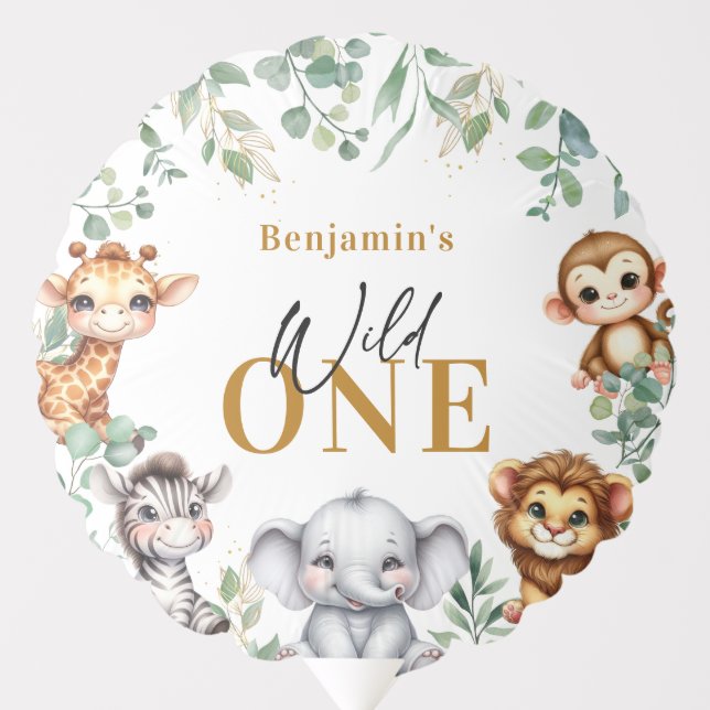 Safari Wild One | Jungle Animals 1st Birthday Balloon (Front)