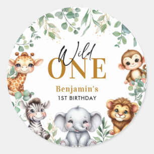 Safari Wild One   Jungle Animals 1st Birthday Classic Round Sticker