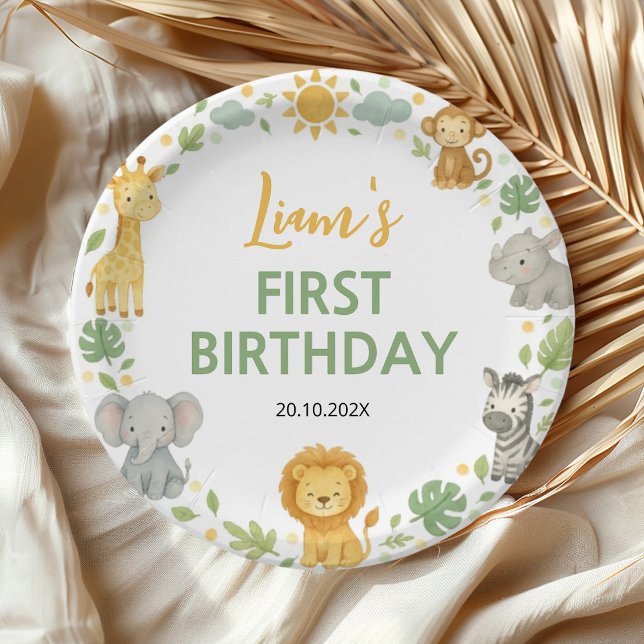 Safari Wild One Jungle Animals Birthday Paper Plates (Creator Uploaded)
