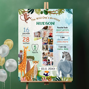 Safari wild one photo collage boy birthday foam board