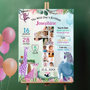 Safari wild one photo collage girl birthday foam board