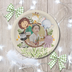 Safari Wild One Photo Watercolor 1st Birthday Paper Plates