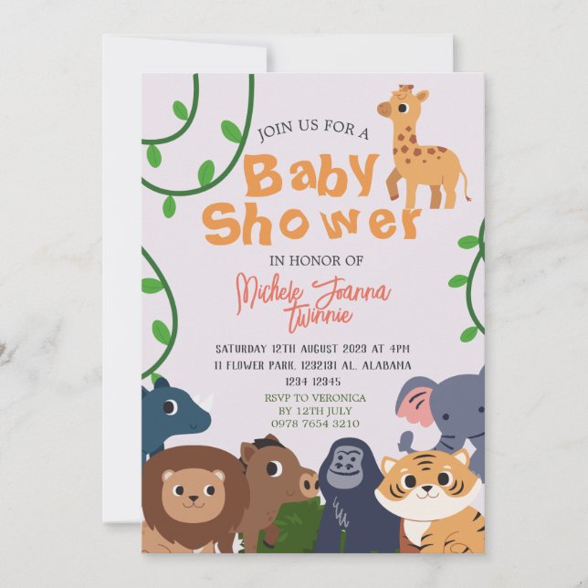 Safari Wild one Simple Cute  Animals Baby Shower Invitation (Front)