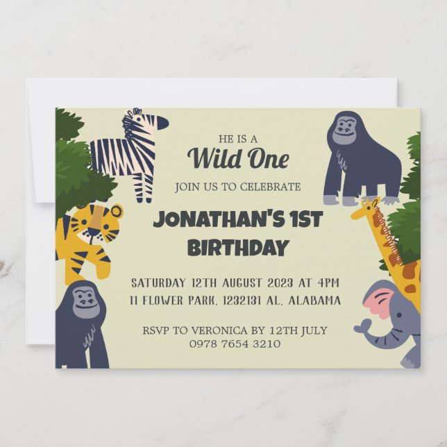 Safari Wild one Simple Cute First Birthday Baby In Invitation (Front)