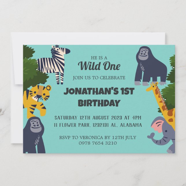 Safari Wild one Simple Cute First Birthday Baby In Invitation (Front)