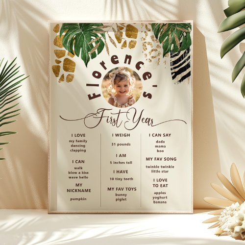 Safari Wild one tropical birthday photo Milestone Poster