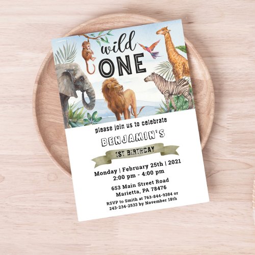 Safari Wild One Twins Birthday Party Invitation