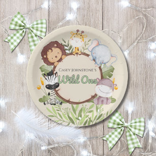Safari Wild One Watercolor 1st Birthday Paper Plates