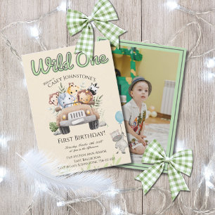 Safari Wild One Watercolor Custom 1st Birthday Invitation