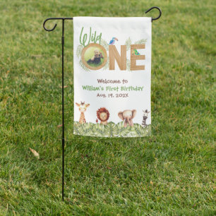 Safari Wild One Welcome Wood Photo First Birthday Garden Flag