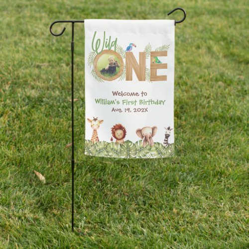 Safari Wild One Welcome Wood Photo First Birthday  Garden Flag