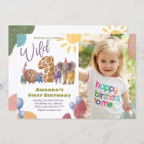 Safari Wild One With Photo Birthday Invitation