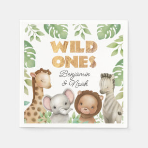 Safari Wild Ones Twins 1st Birthday Napkins