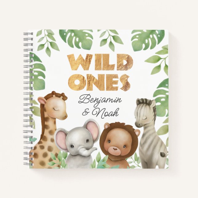 Safari Wild Ones Twins Guest Book Spiral Notebook (Front)