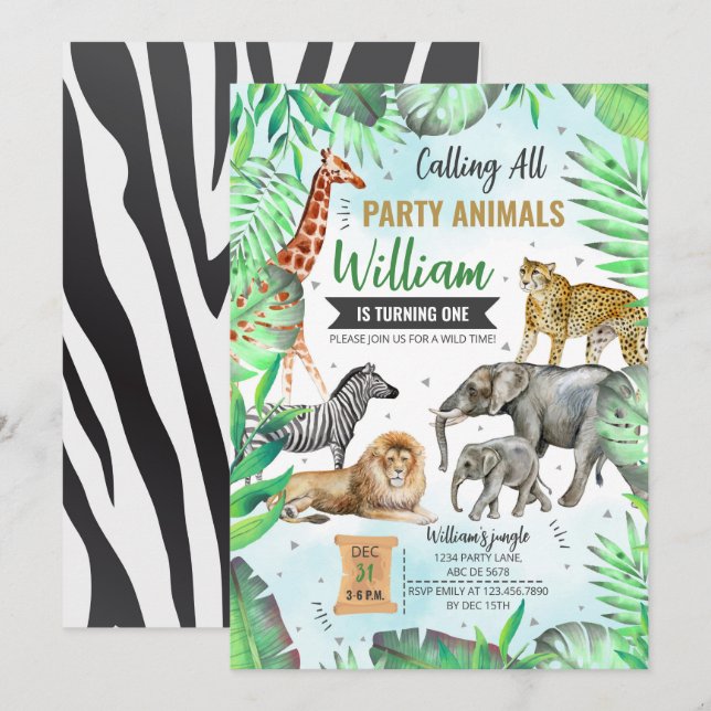 Safari Wild Party Animals Birthday Invitation (Front/Back)
