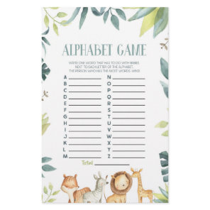 Safari Wild Zoo Animals Alphabet Baby Shower Game Stationery