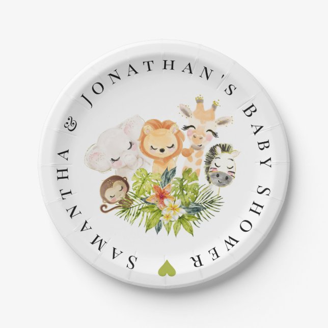 Safari Wild Zoo Baby Animals Baby Shower Paper Plates (Front)