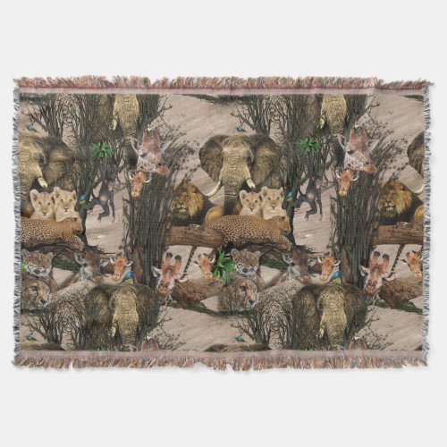 Safari Wildlife Destination Repeat Pattern Throw Blanket