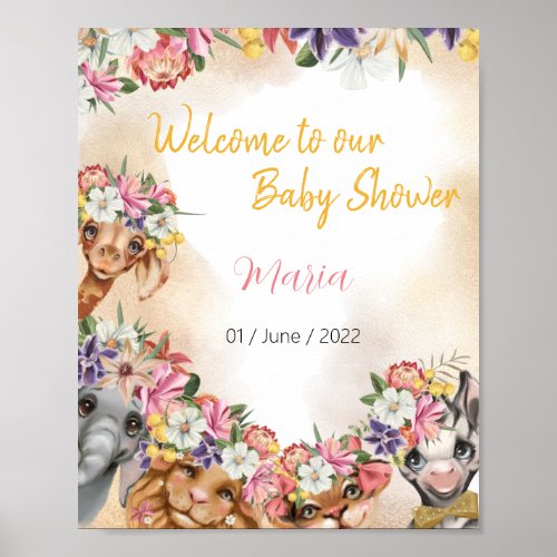 Safari wildone baby shower pink and gold poster