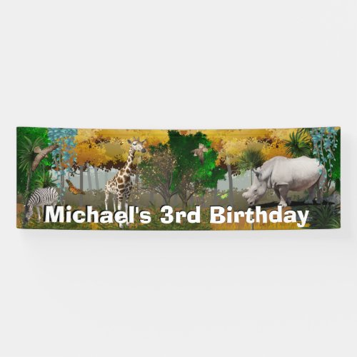 Safari woodland wild African animals birthday Banner
