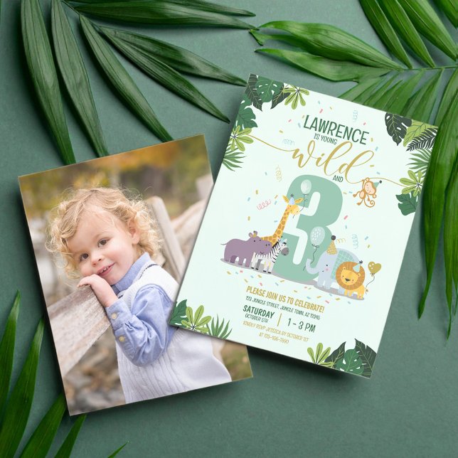 Safari Young Wild & 3 Budget Photo Birthday Invite (Creator Uploaded)