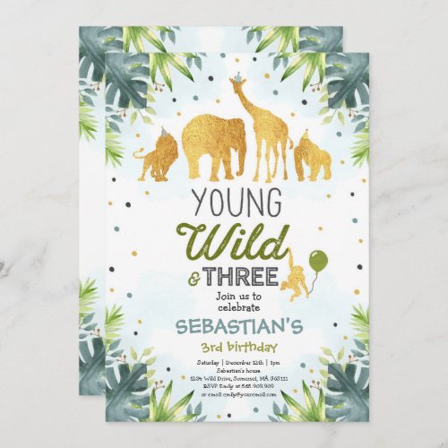 Safari Young Wild And Three Birthday Invitation