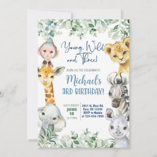 Safari Young, Wild & Three boy 3rd birthday invite