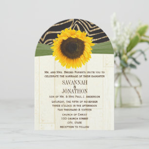 Safari Zebra Barn Wood Sunflower Zebra Wedding Invitation