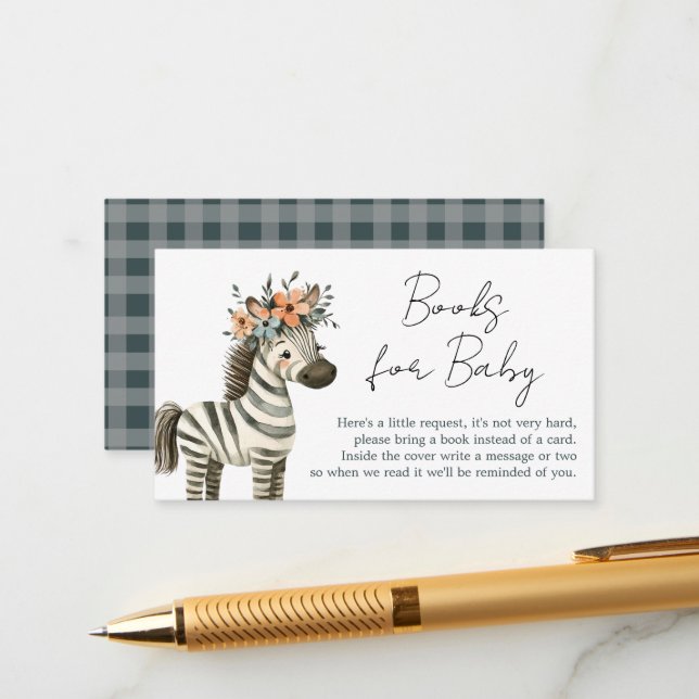 Safari Zebra Boho Baby Shower Books Enclosure Card (Front/Back In Situ)