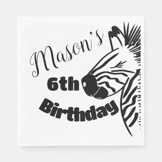 Safari Zebra Hand Drawn Party Birthday   Napkins (Front)