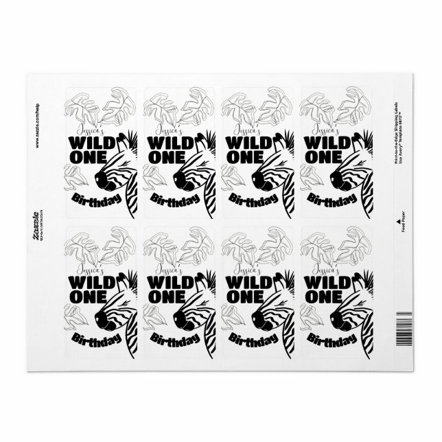 Safari Zebra Hand Drawn Wild Party Birthday Favor Label (Full Sheet)