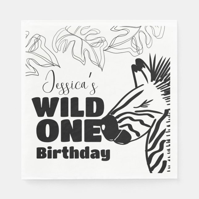 Safari Zebra Hand Drawn Wild Party Birthday Napkins (Front)