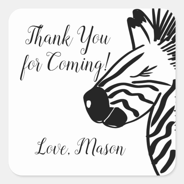 Safari Zebra Party Birthday Favor Square Sticker (Front)