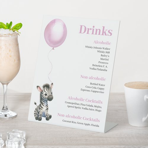 Safari Zebra Pink Balloon Baby Shower Drinks Sign