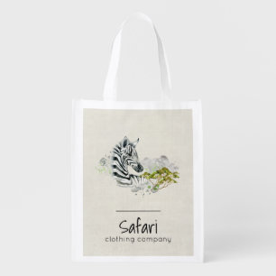 Safari Zebra Wild Exotic Animal In Watercolors Reusable Grocery Bag