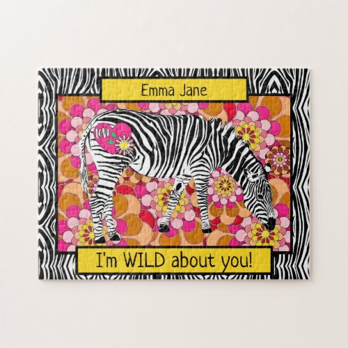 Safari Zebra with Heart and Love Valentines Day Jigsaw Puzzle