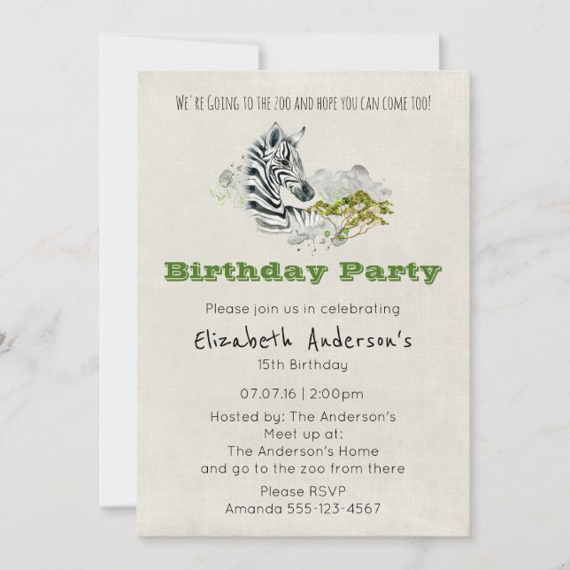 Safari Zebra Zoo Party Birthday Invitation (Front)