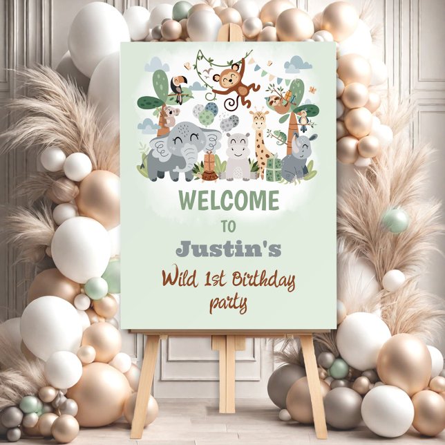 Safari ZOO Animals Wild Green 1st Birthday Welcome Foam Board (Safari ZOO Animals Wild Green 1st Birthday Welcome Foam Board)