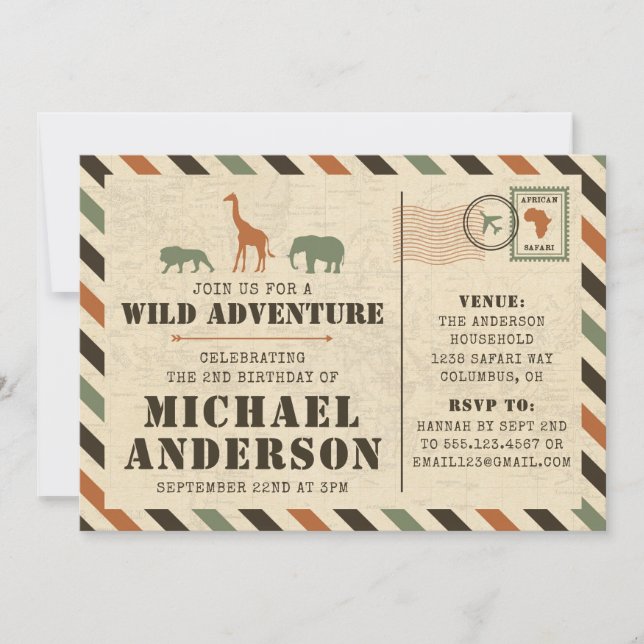 Safari Zoo Birthday Party Invitation (Front)