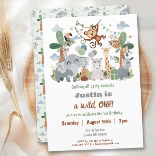 Safari ZOO Boho Animals Wild One 1st Birthday Invitation