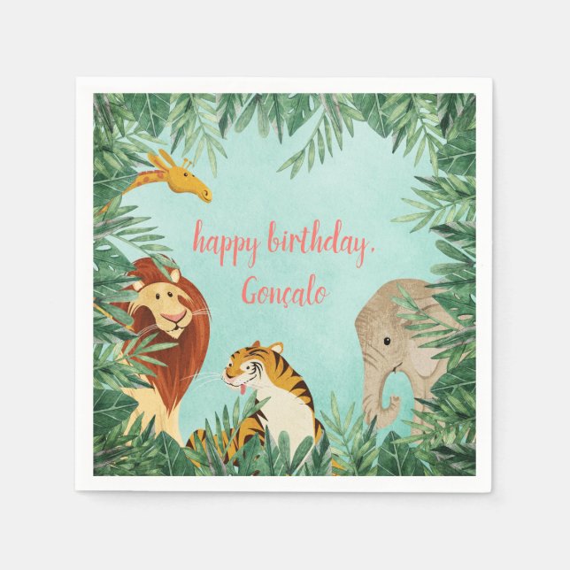 Safari Zoo Jungle Animals Children Birthday Party Napkins (Front)
