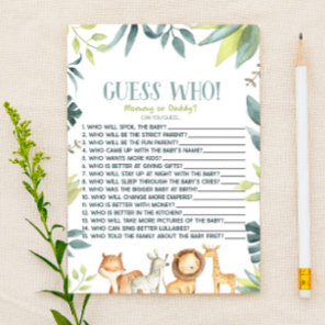 Safari Zoo Wild Animal Guess Who! Baby Shower Game Stationery