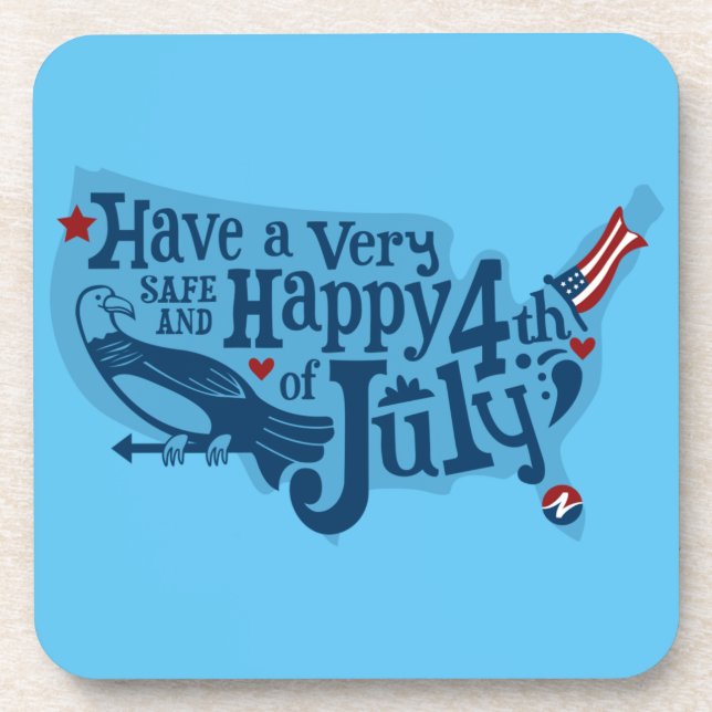 Safe And Happy 4th Of July Beverage Coaster (Front)