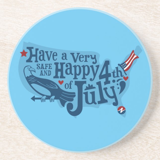 Safe And Happy 4th Of July Sandstone Coaster (Front)